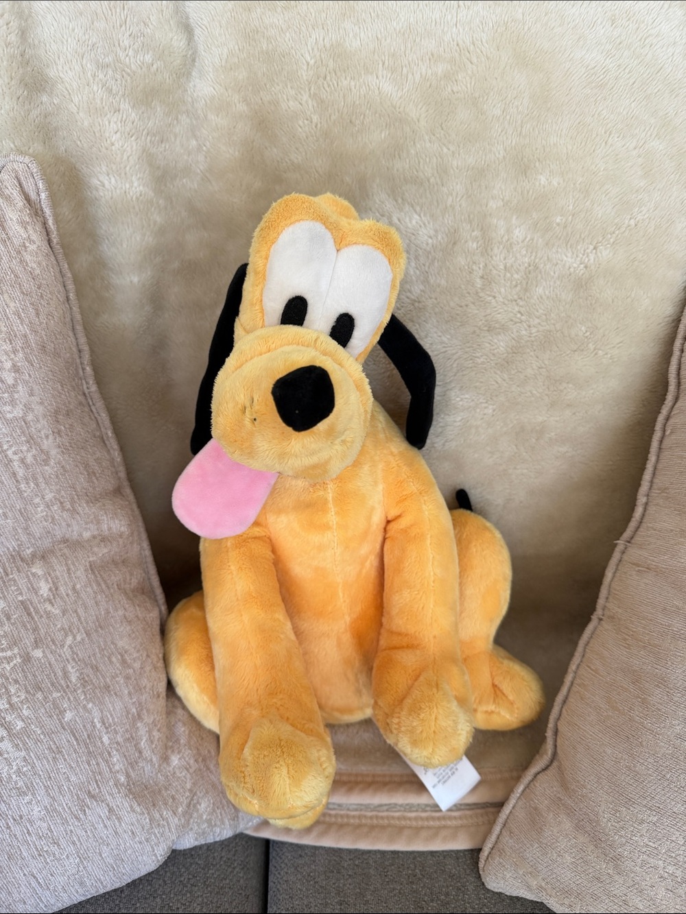 Disney Yellow Pluto Plush Dog Toy with Pink Tongue and Black Ears